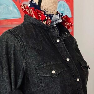 One of a Kind Levi Strauss & Co™ Upcyled Pearl Snap Ruffle Collar Long Sleeve De